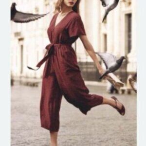 Rails Jet Jumpsuit in Rust Spotted animal print Cabernet color short sleeve S